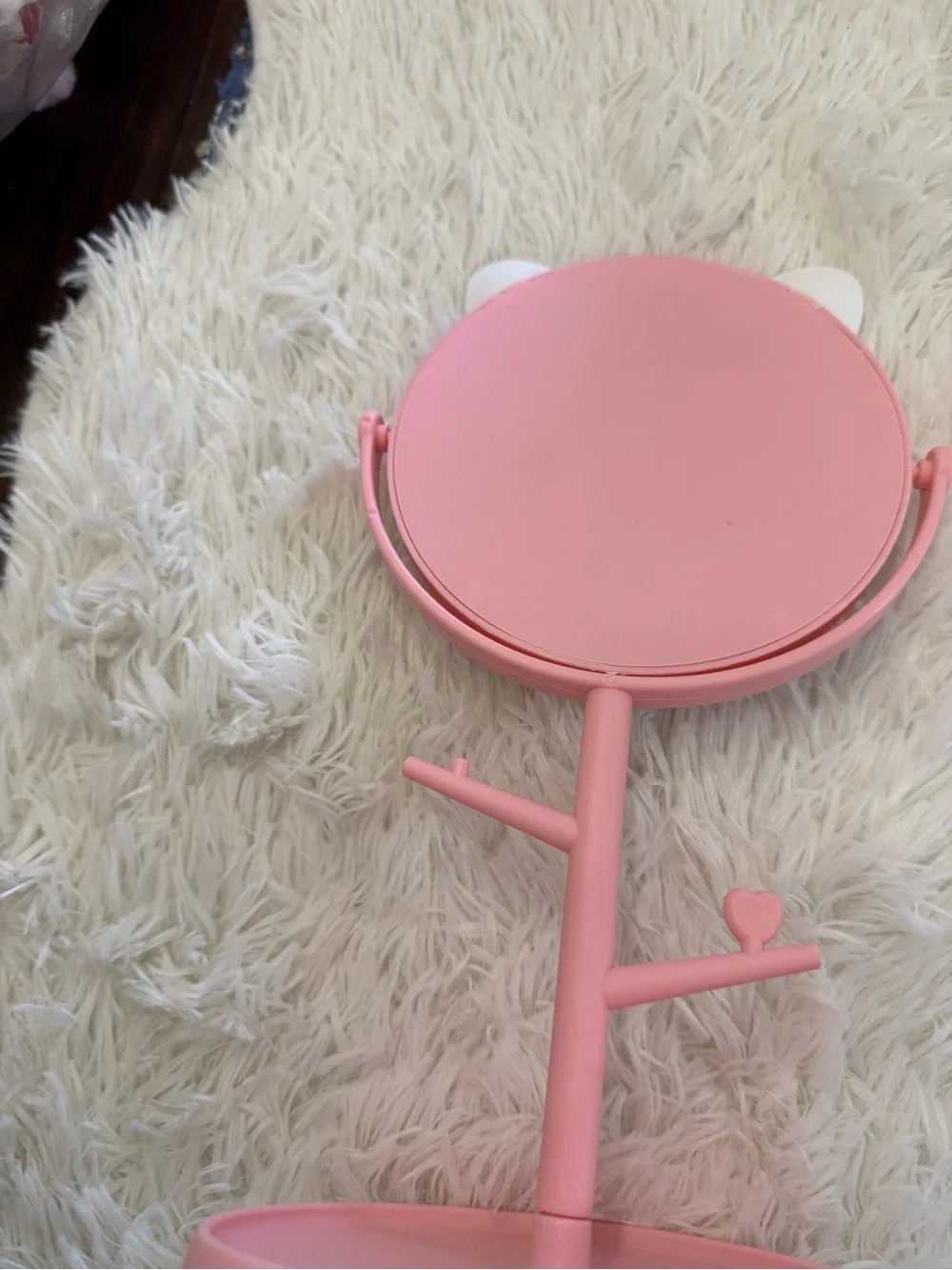 Pink Cat Ear Vanity standing Mirror with holding jewelry